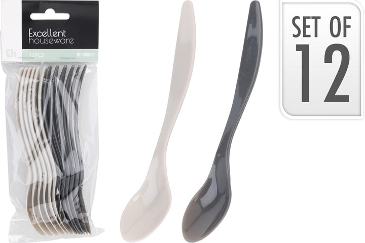 Wiederverwendbare Löffel, 14 cm, 12 Stück – schwarz und weiß