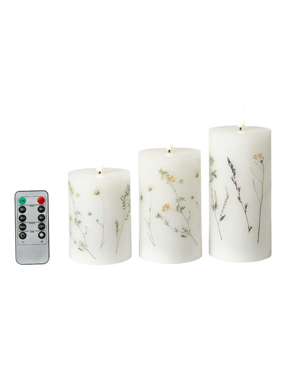 LED-Blockleuchte Blume S/3 - D7,5x10/12,5/15 cm Fernbedienung weiß
