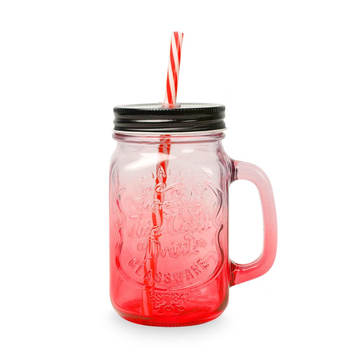 Trinkglas mit Deckel und Strohhalm, 450 ml, rot