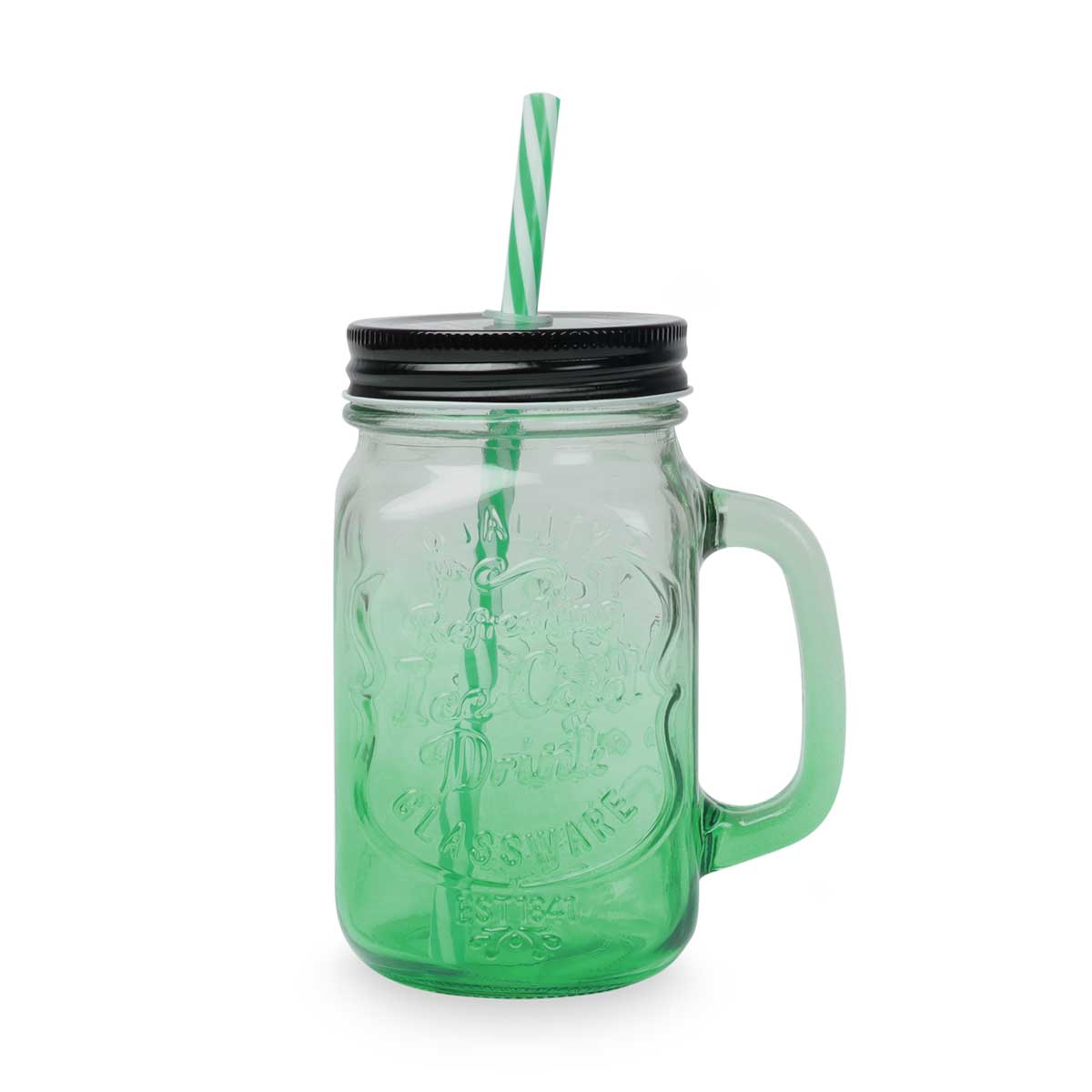 Trinkglas mit Deckel und Strohhalm, 450 ml, grün