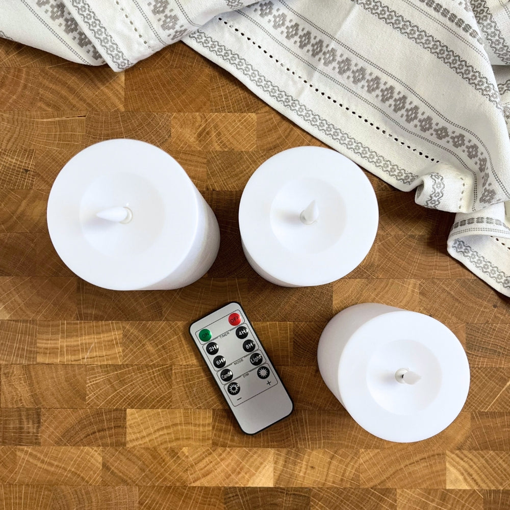 Dacore – LED-Blockleuchte mit 3D-Lichtleiter, Ø7 x 10/12,5/15 cm, Kunststoff, Schutzart IP44, inkl. Fernbedienung, weiß