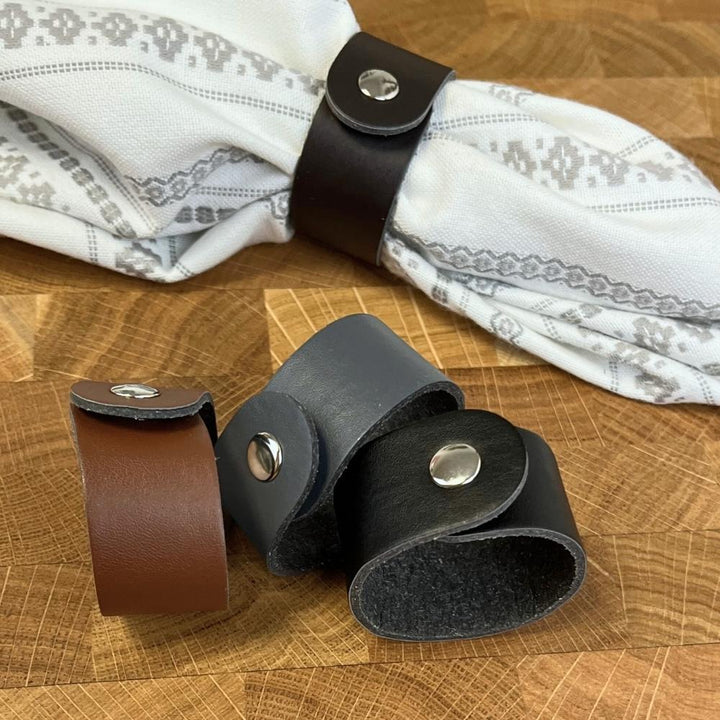 Dacore – 6 Serviettenringe aus recyceltem Leder – Grau