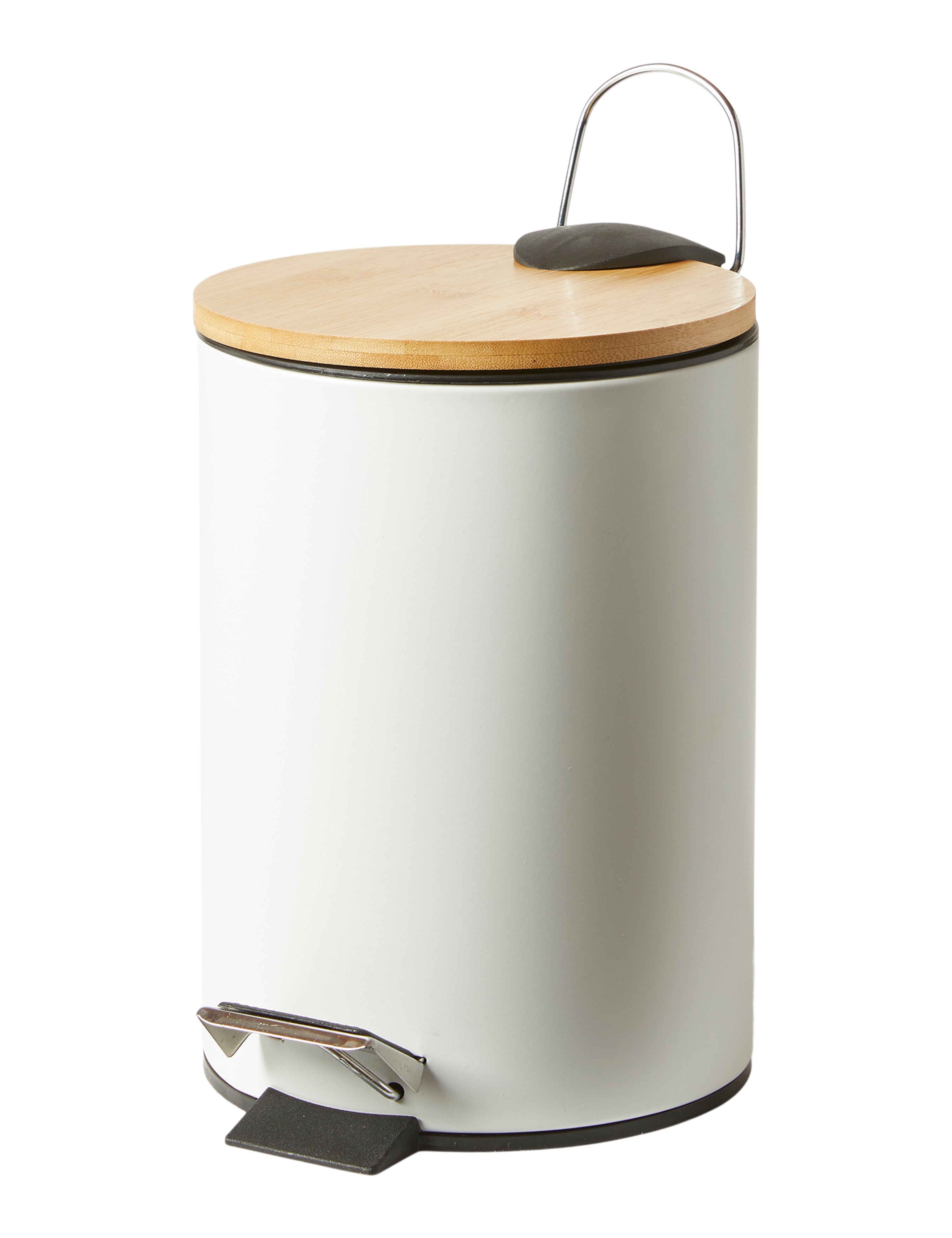 Treteimer mit Bambusdeckel, D25x38 cm, Stahl, weiß