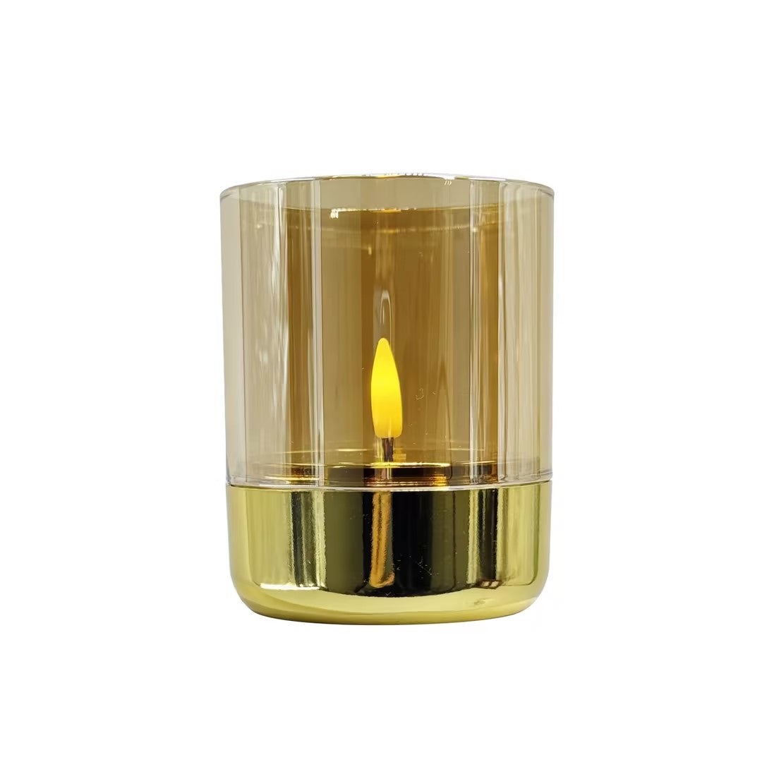 LED-Stabkerze gold für Batterie mit 3D-Flamme 7x8,5 cm, 2 Stk. mit Tim – Holger's DE