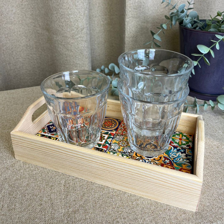 Serviertablett aus Keramik und Holz – klein