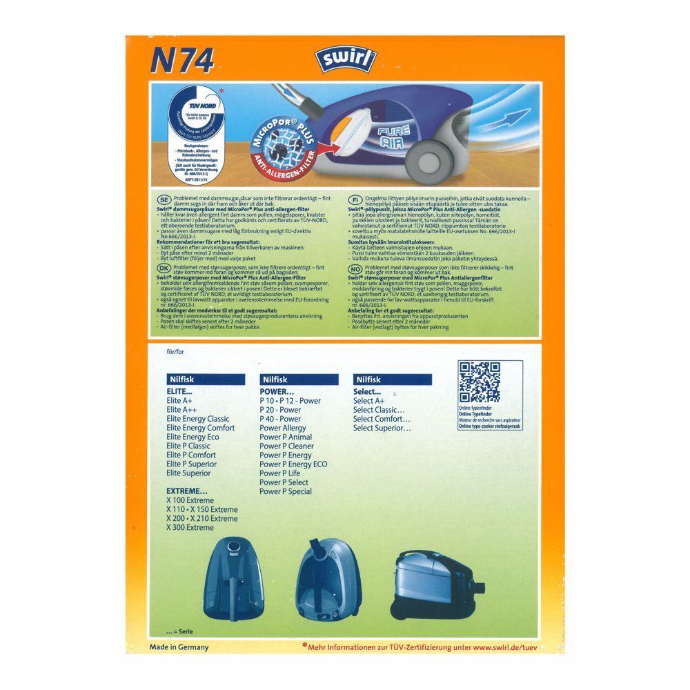 Swirl - Staubsaugerbeutel N 74/ - 4 Stück