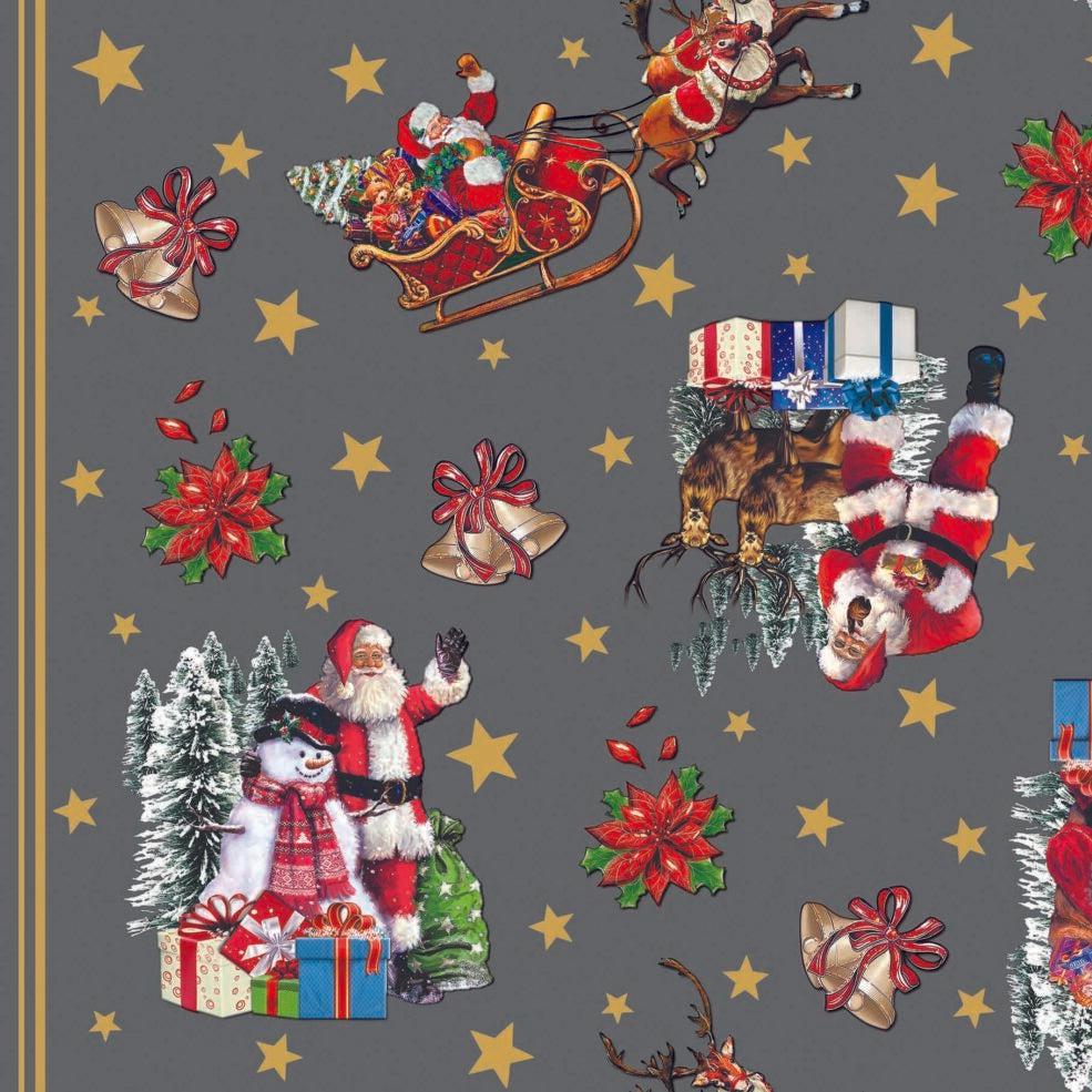 Wachstuch mit Weihnachtsmannmotiv – grau, 140 cm x 20 m