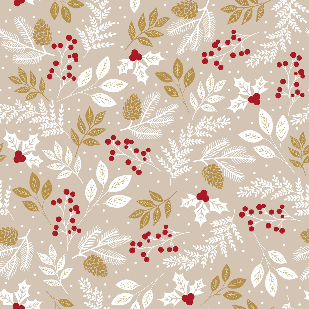 Wachstuch – mit Stechpalme in Beige – 140 cm x 20 m