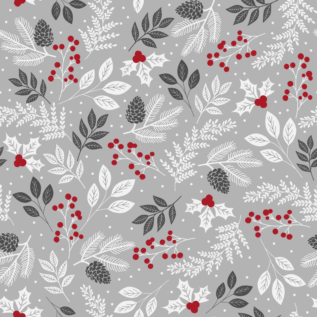 Wachstuch - mit Stechpalme in Grau 140 cm x 20 m