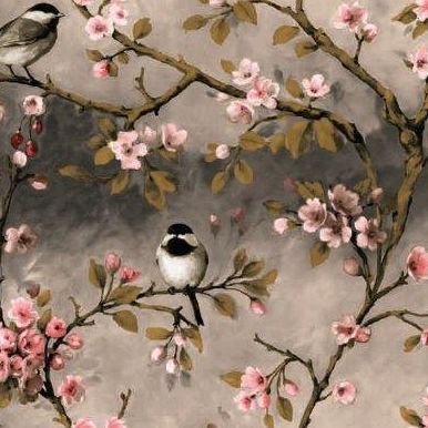 Wachstuchzweige mit Spatz und Blume - beige 140 cm x 20 m