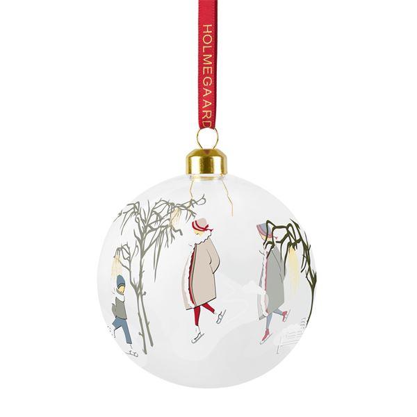 Holmegaard - Weihnachtskugel Kinder auf Schlittschuhen Ø8 cm klar