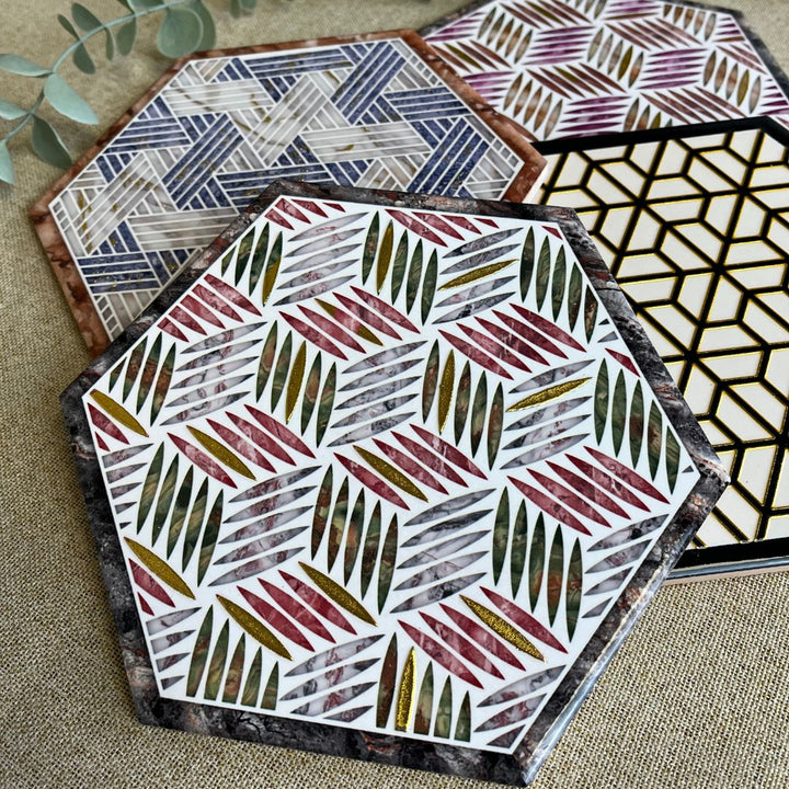 Sechseckiger Keramikuntersetzer, 16 x 16 cm, 1 Stück, 4 verschiedene Motive