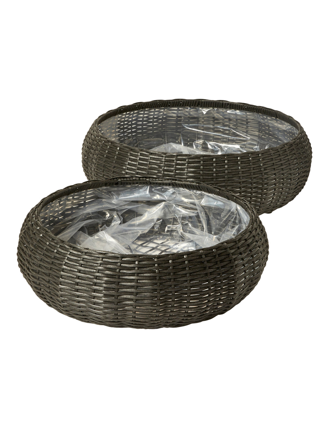 Pflanzkorb-Set, 2er-Pack, Polyrattan-Geflecht, schwarz