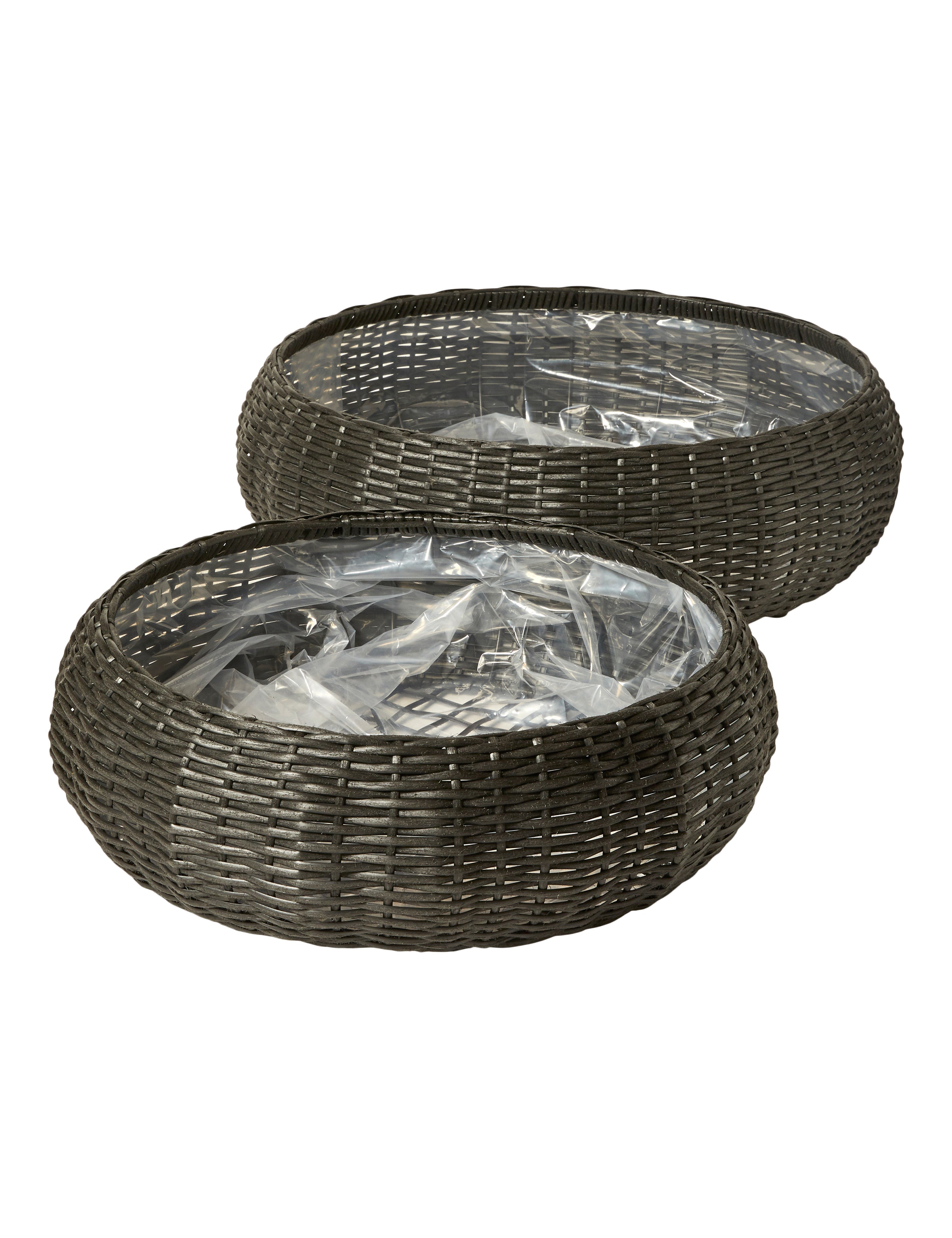 Pflanzkorb-Set, 2er-Pack, Polyrattan-Geflecht, schwarz