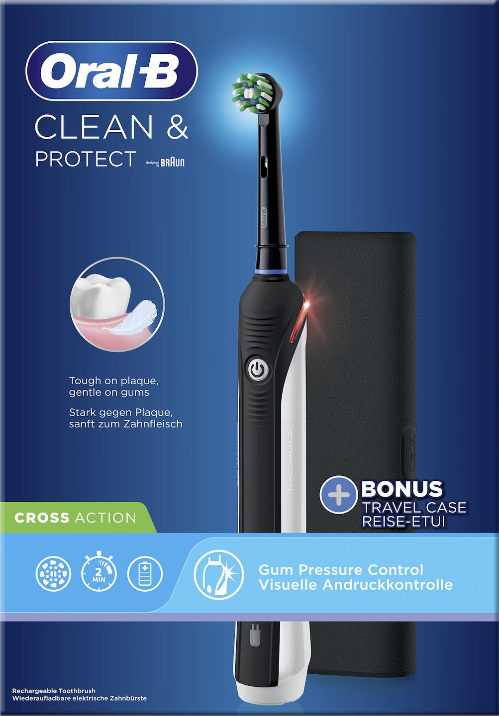 Oral-B Clean &amp; Protect Zahnbürste, schwarz, mit Reiseetui