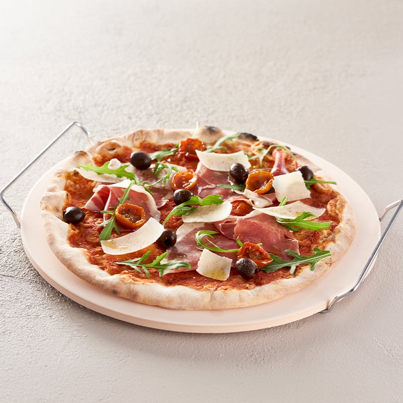 Pizzastein mit Halterung – 33 cm
