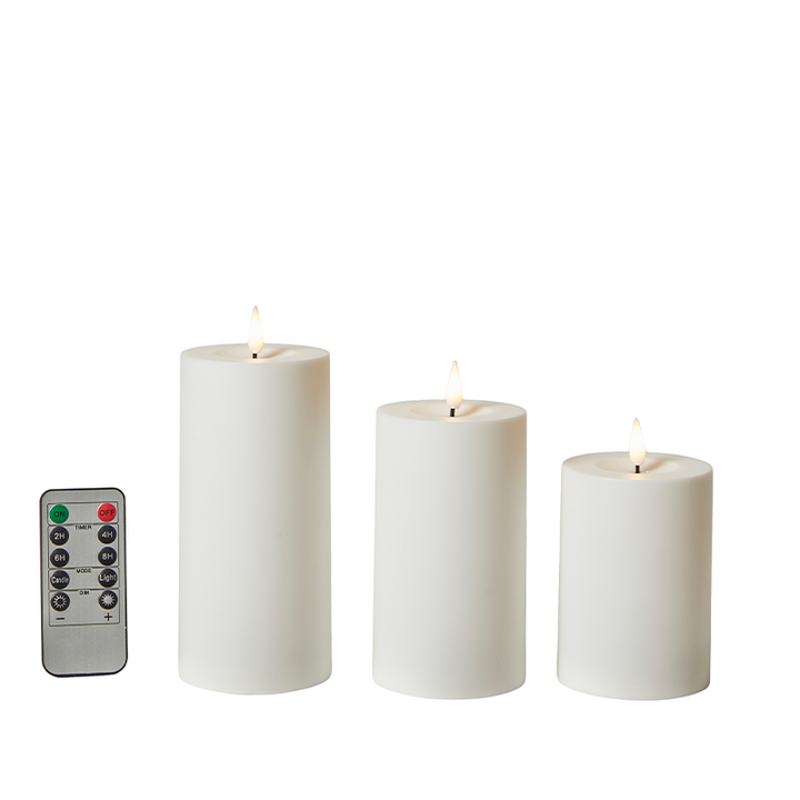Dacore – LED-Blockleuchte mit 3D-Lichtleiter, Ø7 x 10/12,5/15 cm, Kunststoff, Schutzart IP44, inkl. Fernbedienung, weiß