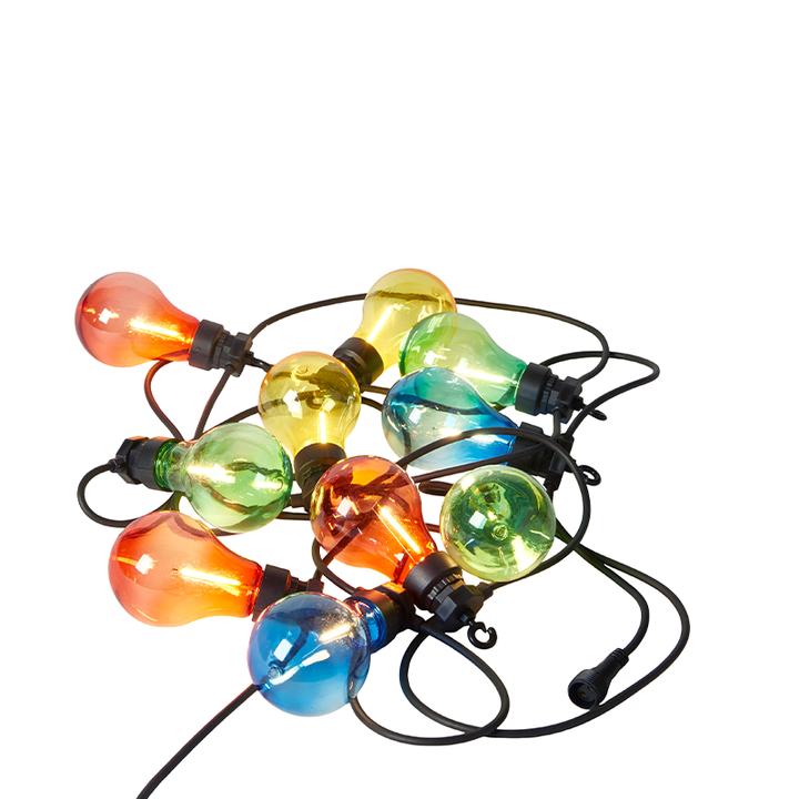 Party-Lichterketten-Starterset – 10 LED-Lampen, IP44-Adapter, farbig