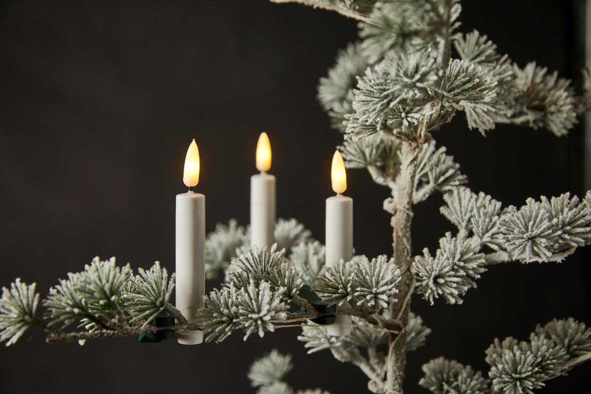 LED-Weihnachtsbaumbeleuchtung - H11 cm 3D Wachs mit Clip-Fernbedienung weiß 10 Stück.