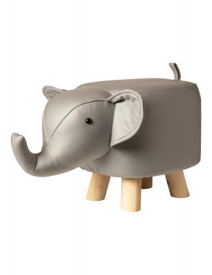 Elefantenhocker mit Holzbeinen, 50 x 25 x 30 cm, PU-grau
