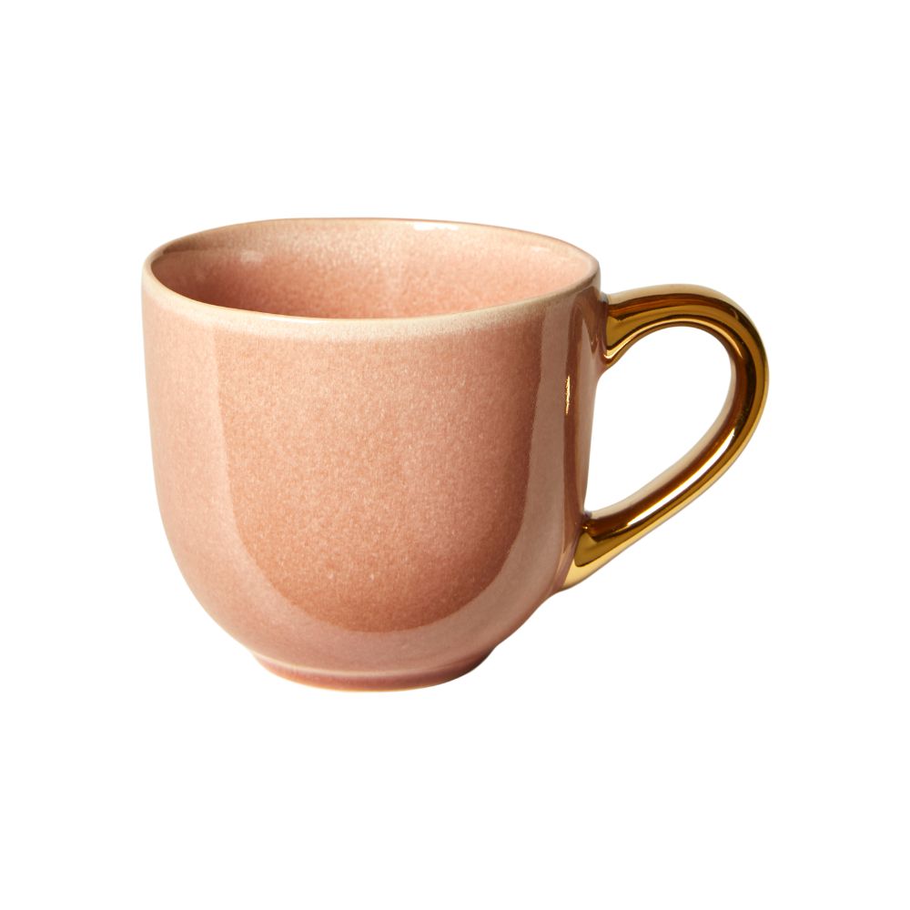 Krus i rosa med guldfarvet håndtag - D11x7 cm