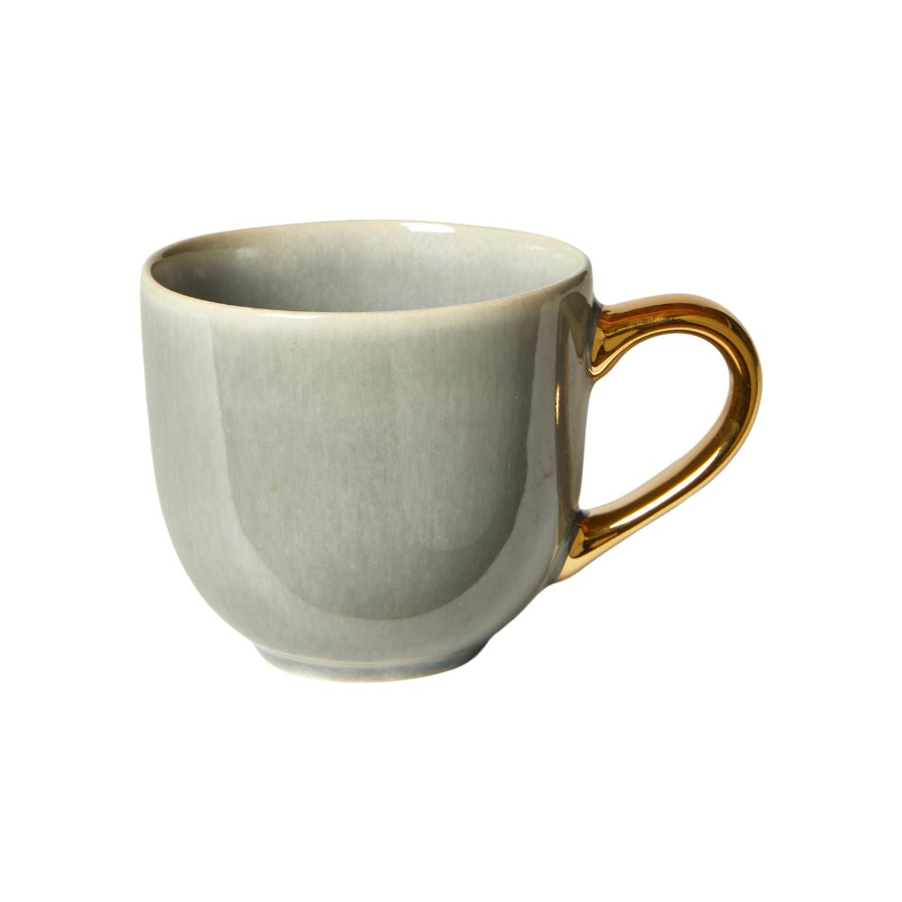 Krus i lyseblå med guldfarvet håndtag -  D11x7 cm