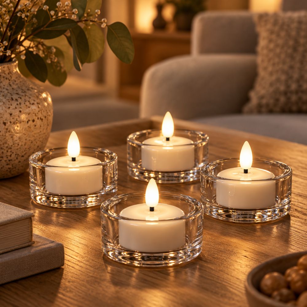 4 LED-Teelichter - wiederaufladbar (nur die Lichter, ohne Sockel)