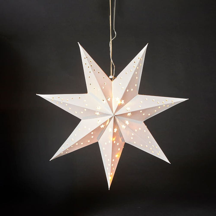 Papieren ster 40 cm met 10 op batterijen werkende witte leds