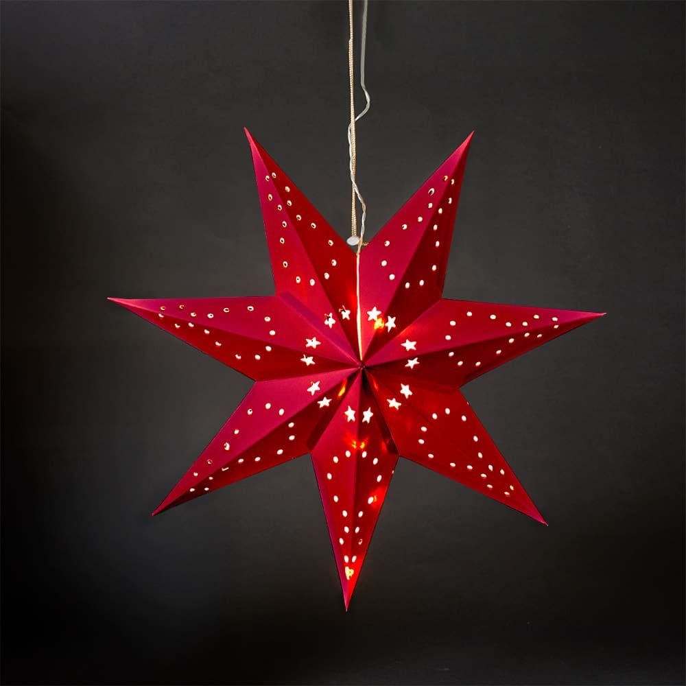 Papieren ster 40 cm met 10 leds, batterijvak, rood
