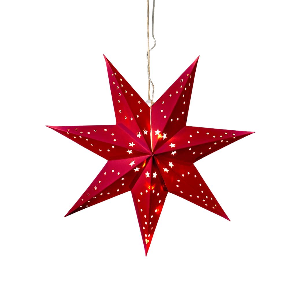 Papieren ster 40 cm met 10 leds, batterijvak, rood