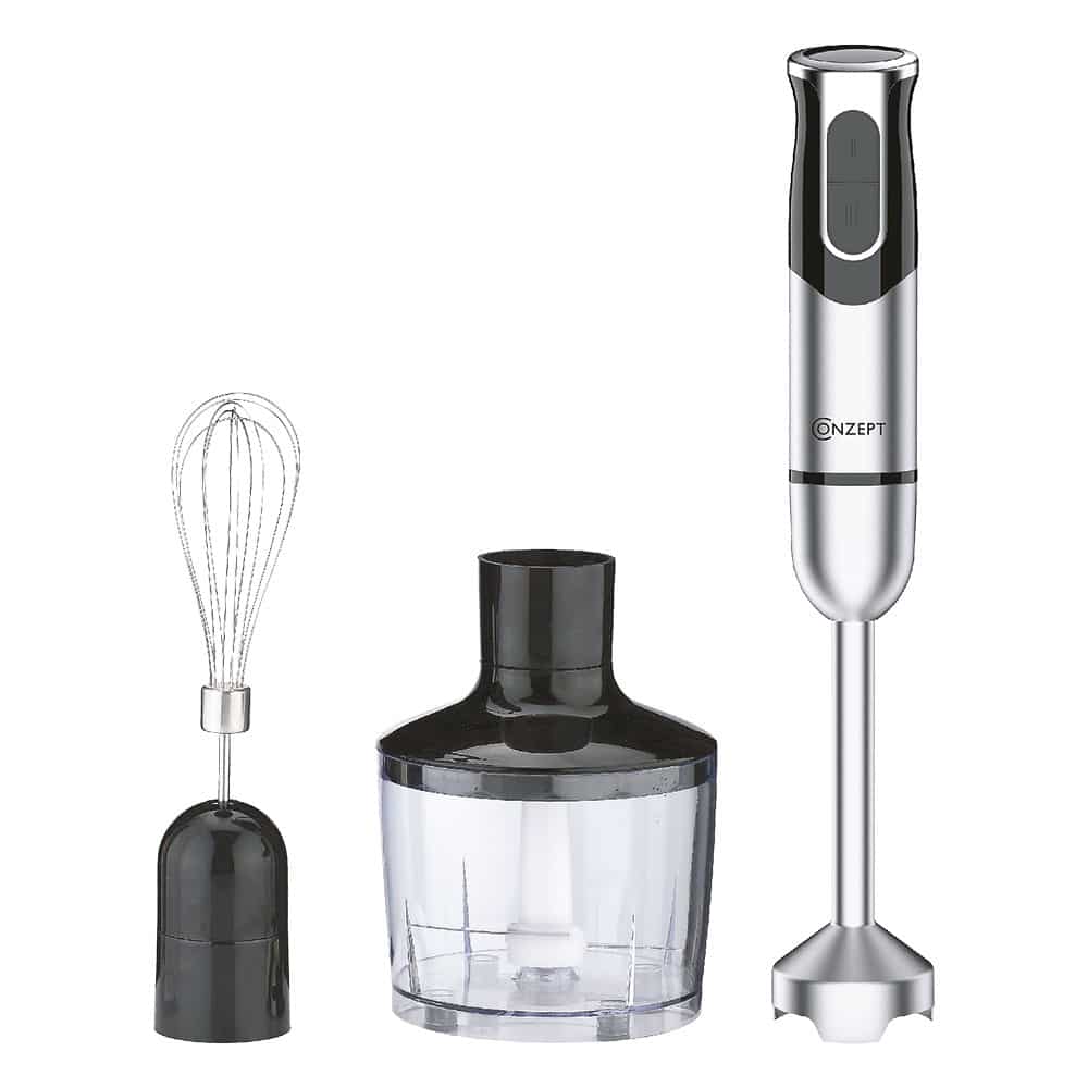 Conzept – Stabmixer-Set mit Metallgriff, 600 W – mit Schneebesen und Mini-Zerkleinerer