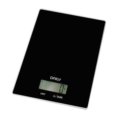 Küchenwaage für den täglichen Gebrauch, schwarzes Glas, 6 kg, 1-Gramm-Teilung, 14,5 × 20 × 1,4 cm