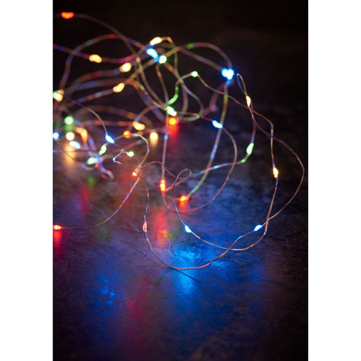 Tag - Lichterkette mit Kabel, mehrfarbig, batteriebetrieben, 40 LEDs, 6/18 Stunden Leuchtdauer