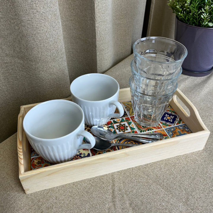 Serviertablett aus Keramik und Holz - groß