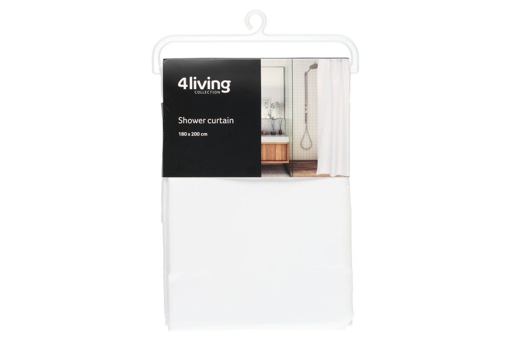 4Living - Duschvorhang 180 x 200 mit Ringen, weiß