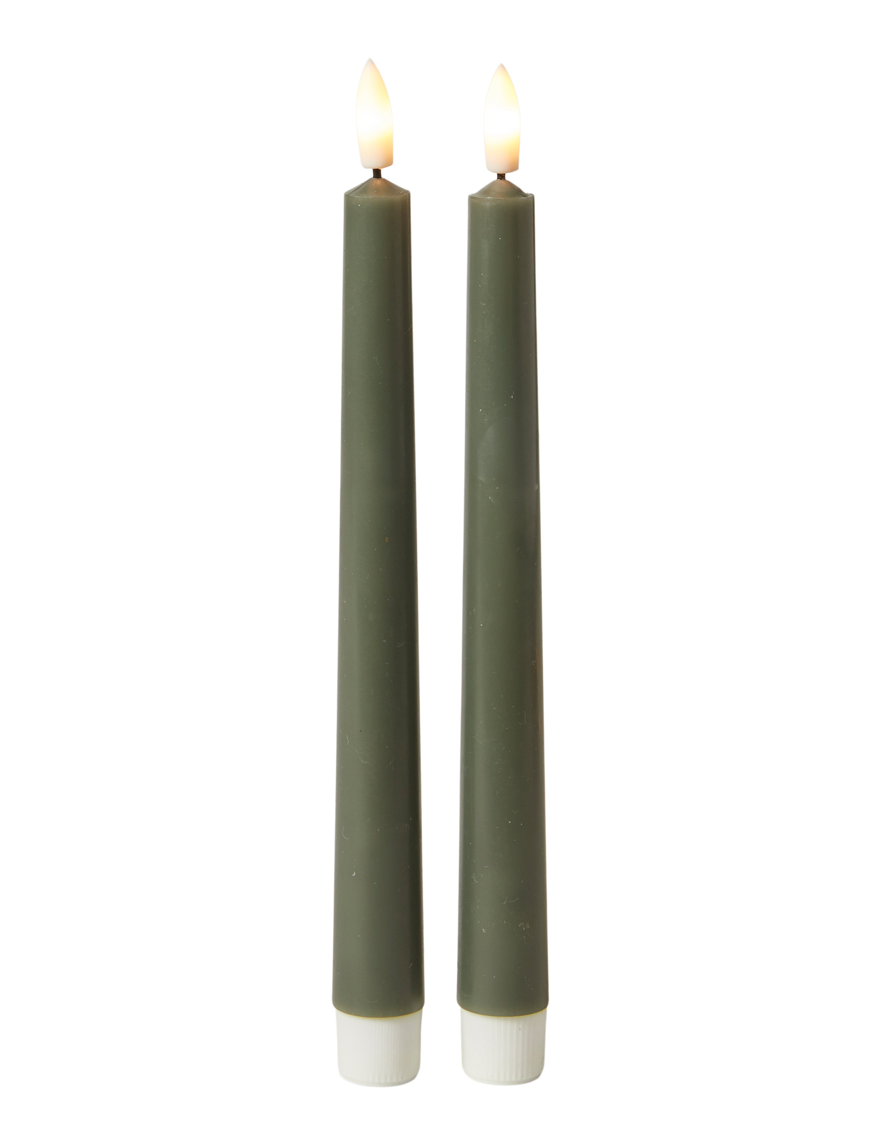 LED-Kerzenlichter, 2 Stück, 24 cm – 3D-Flamme – Dunkelgrün