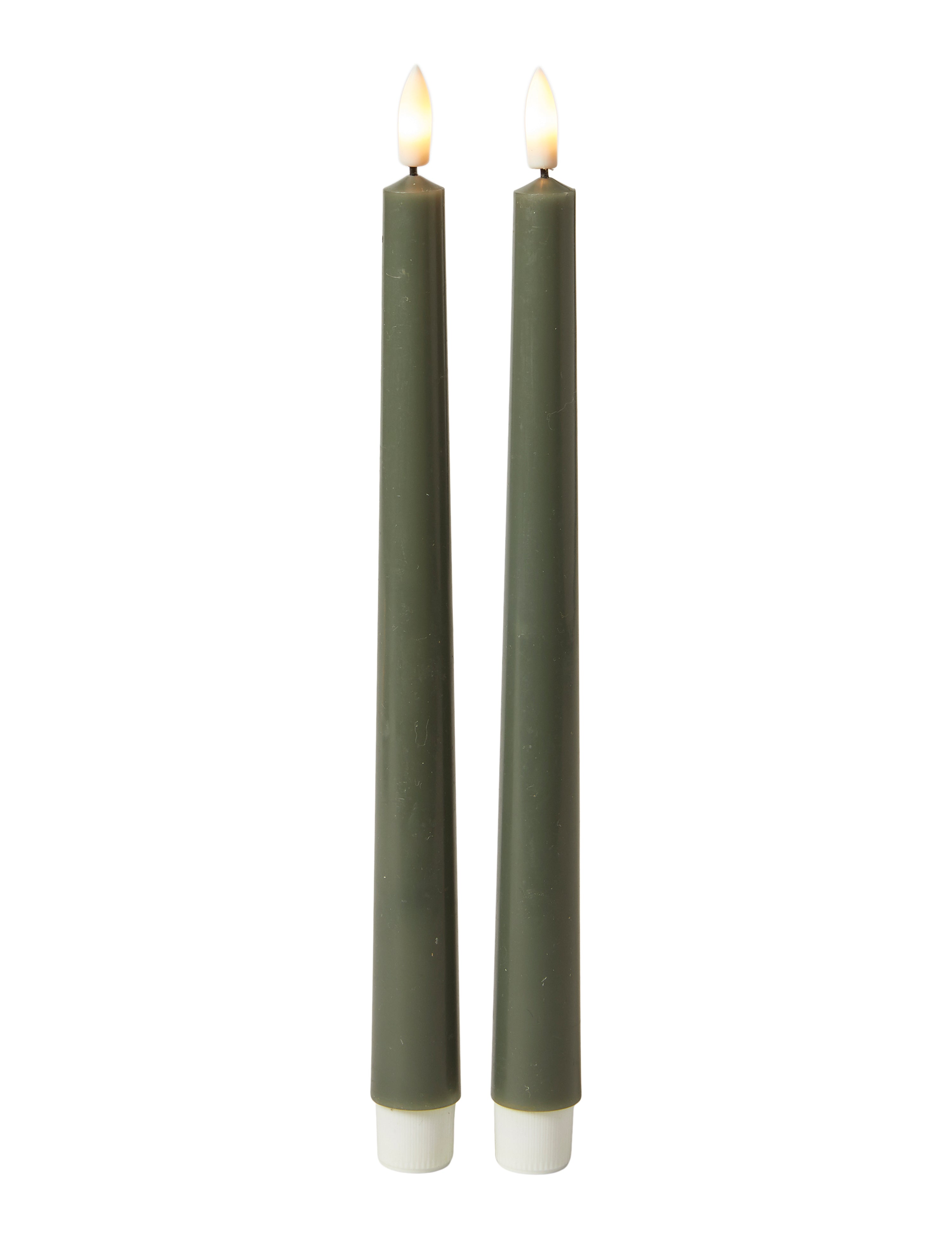 LED-Kerzenlichter, 2 Stück, 28 cm – 3D-Flamme – Dunkelgrün