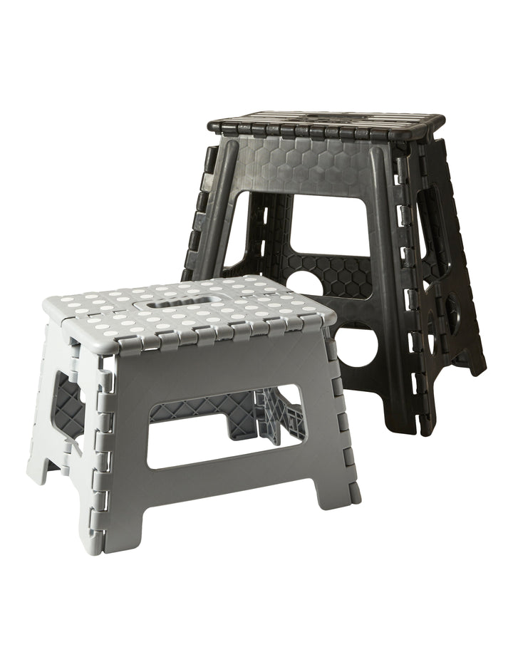 Klapphocker mit Noppenmuster, 29 x 22 x 22 cm, Kunststoff, grau