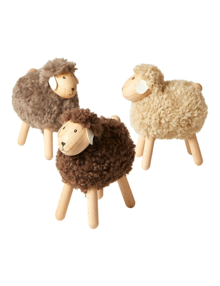 Schaf H14 cm Holz/Polyester 3 ass. braun/grau/natur