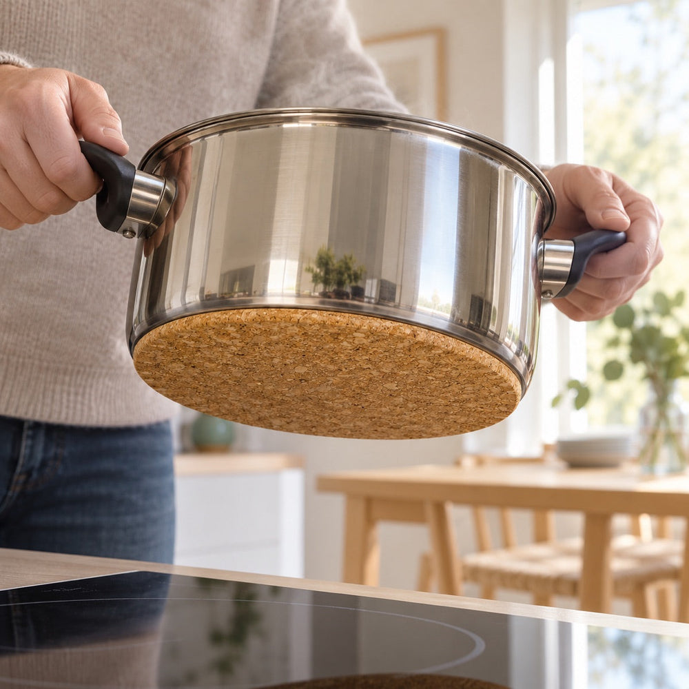 Grydeunderlag kork magnetisk sidder fast under gryden
