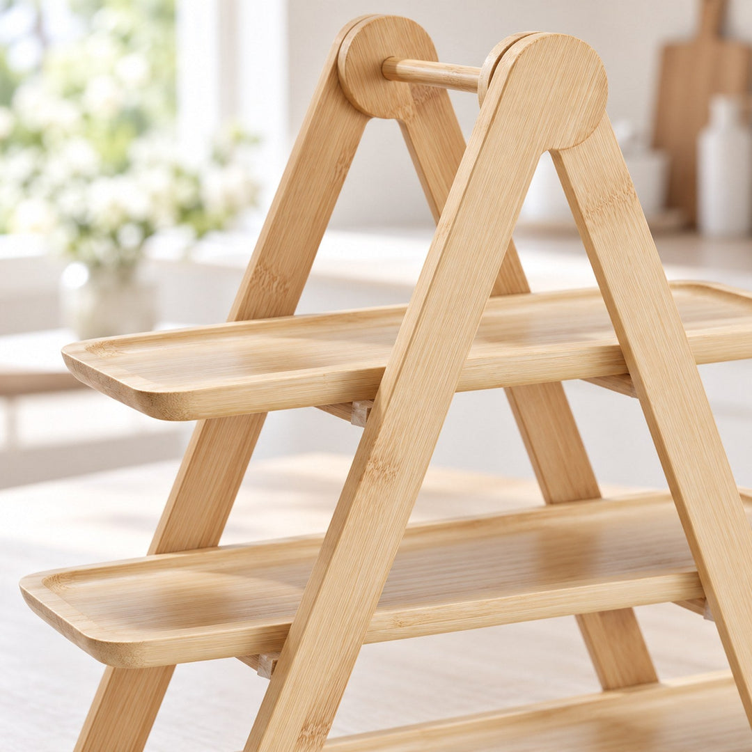 Etagere bambus 3 etager tæt på, detaljer og materiale