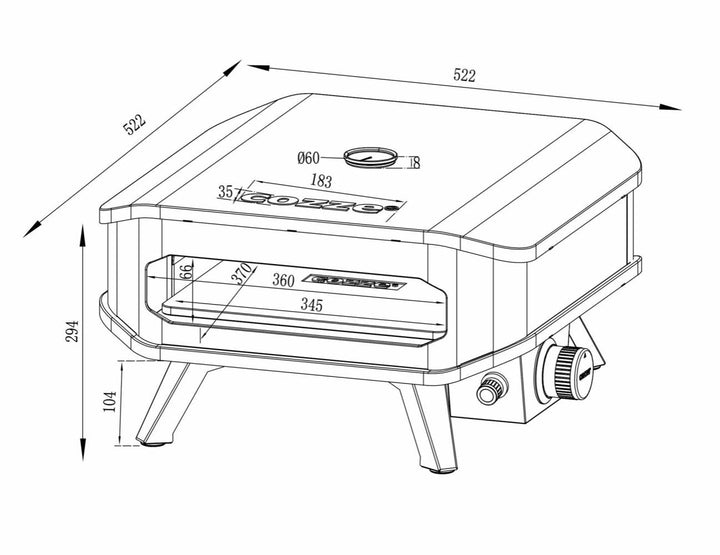 Cozze – 13-Zoll-Gaspizzaofen – mit Thermometer und Pizzastein (5,0 kW)