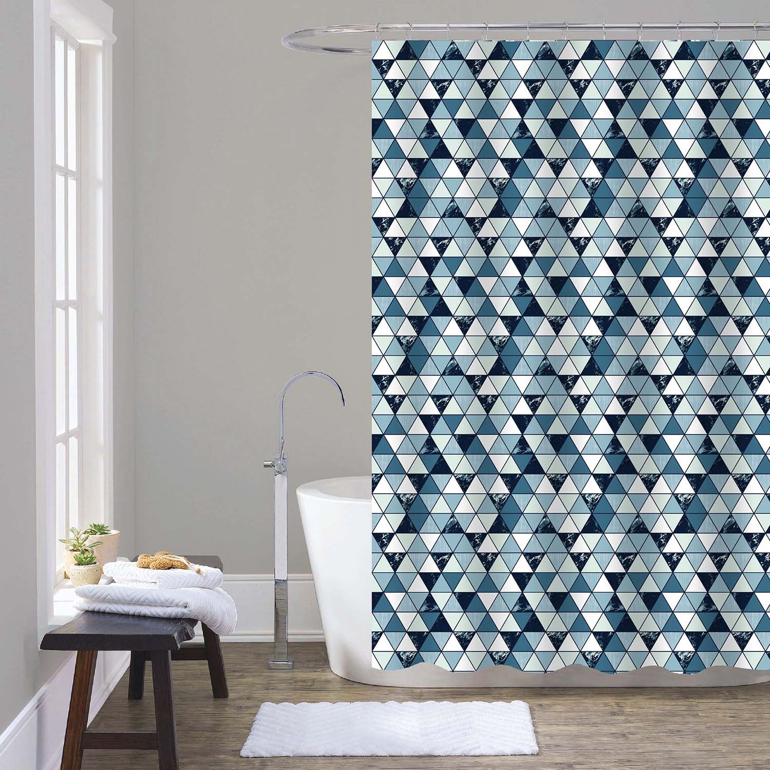 Conzept - Duschvorhang 180x200 cm - Textil mit Ringen und Dreiecken