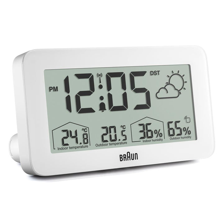 Braun – Digitaler Wecker mit Innen-/Außentemperaturanzeige BC13WP-DCF – Weiß