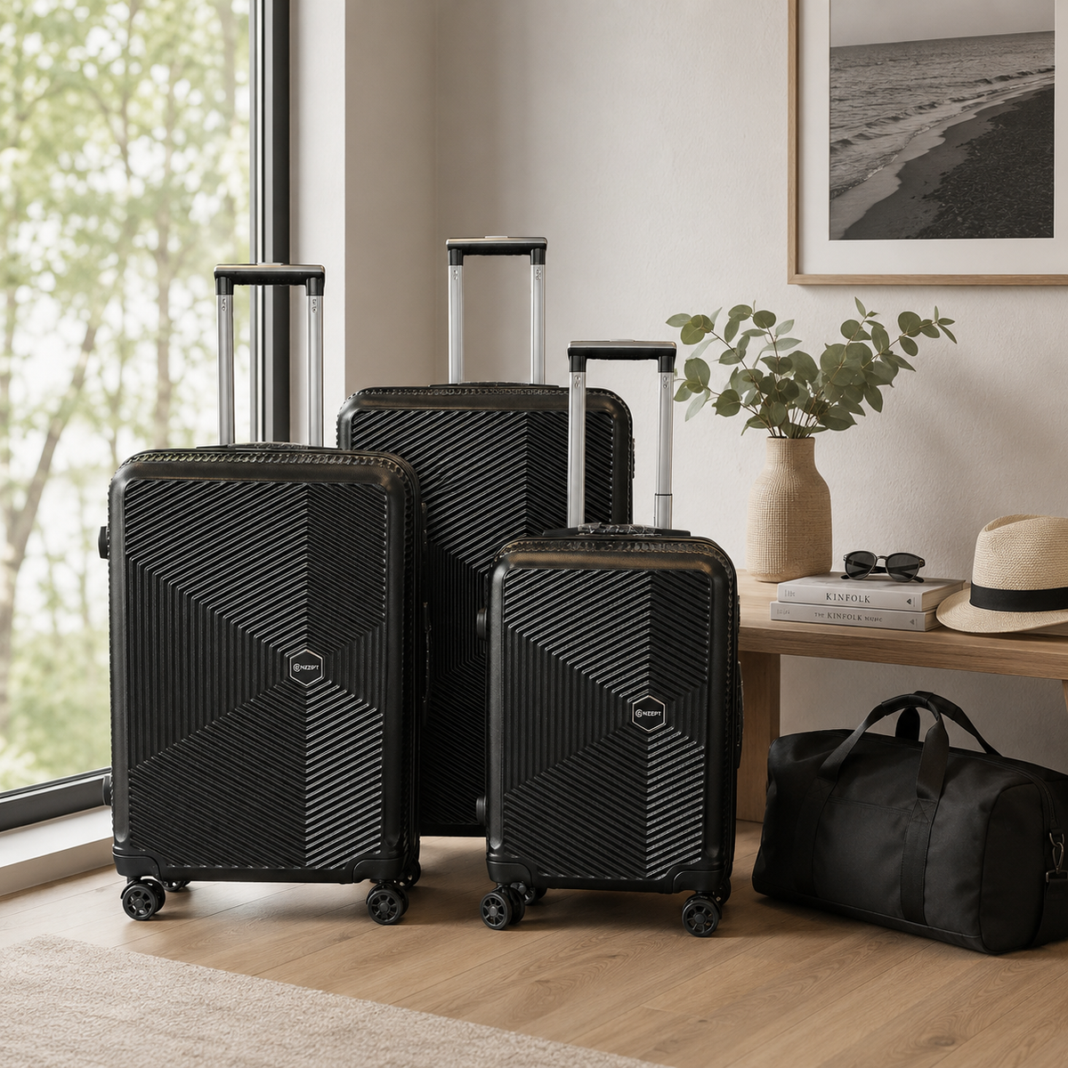 Conzept - Vliegkofer-set, zwart, ABS, 3-delig, 20" + 24" + 28"