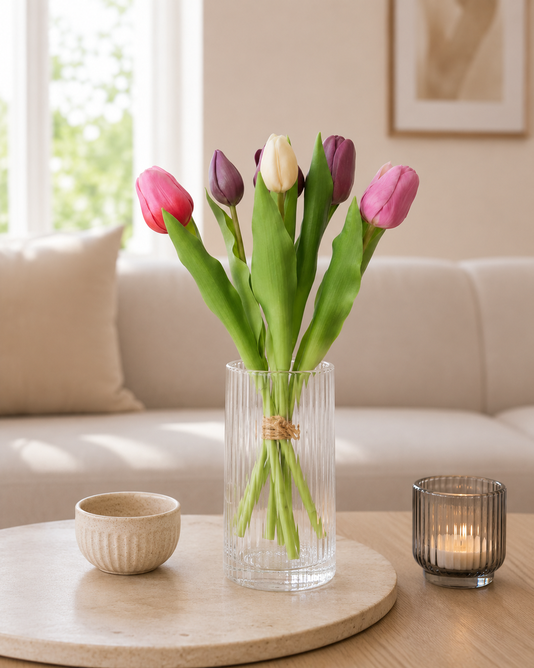 Tulpenstrauß 7 Stück 31 cm mehrfarbig rosa/lila