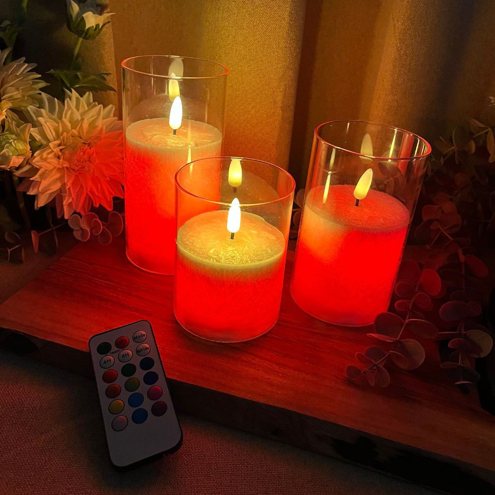 LED-Zylinderglas, 3-teilig, mehrfarbig - mit Fernbedienung