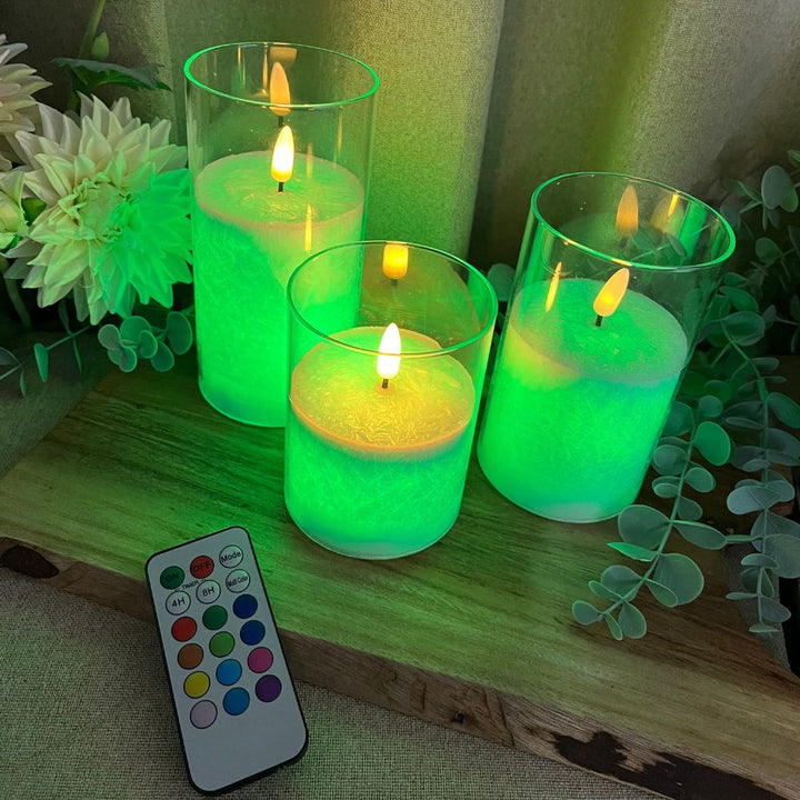 LED-Zylinderglas, 3-teilig, mehrfarbig - mit Fernbedienung