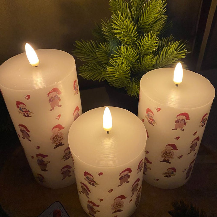 3 LED-Wachskerzen, Weihnachtselfen - mit Fernbedienung