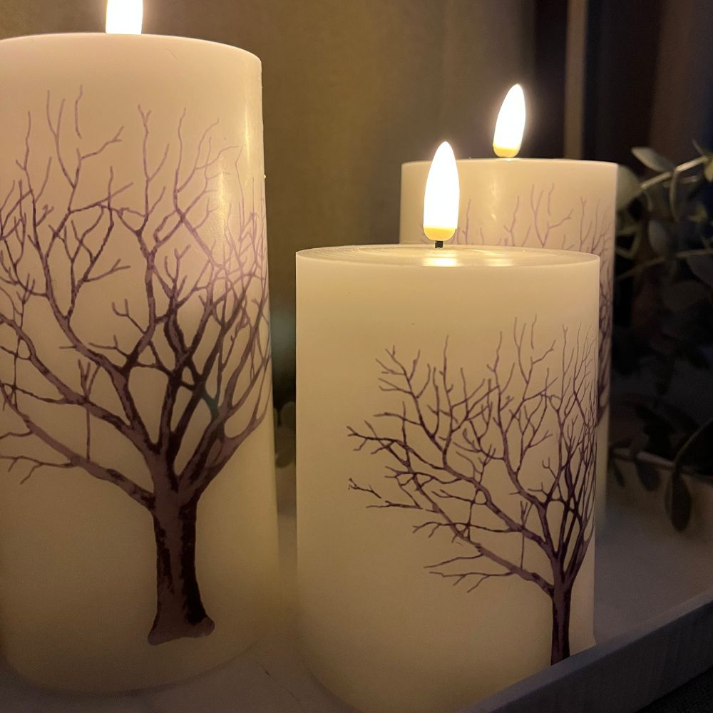 LED-Blockleuchten – 3 Stück mit Holzmotiv und Fernbedienung